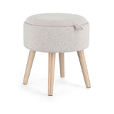 Taburet gri deschis din poliester bouclé, MDF si lemn Ø39 cm Zoya Bizzotto